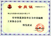 硫酸工业协会会员证