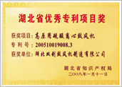 湖北省优秀专利项目奖